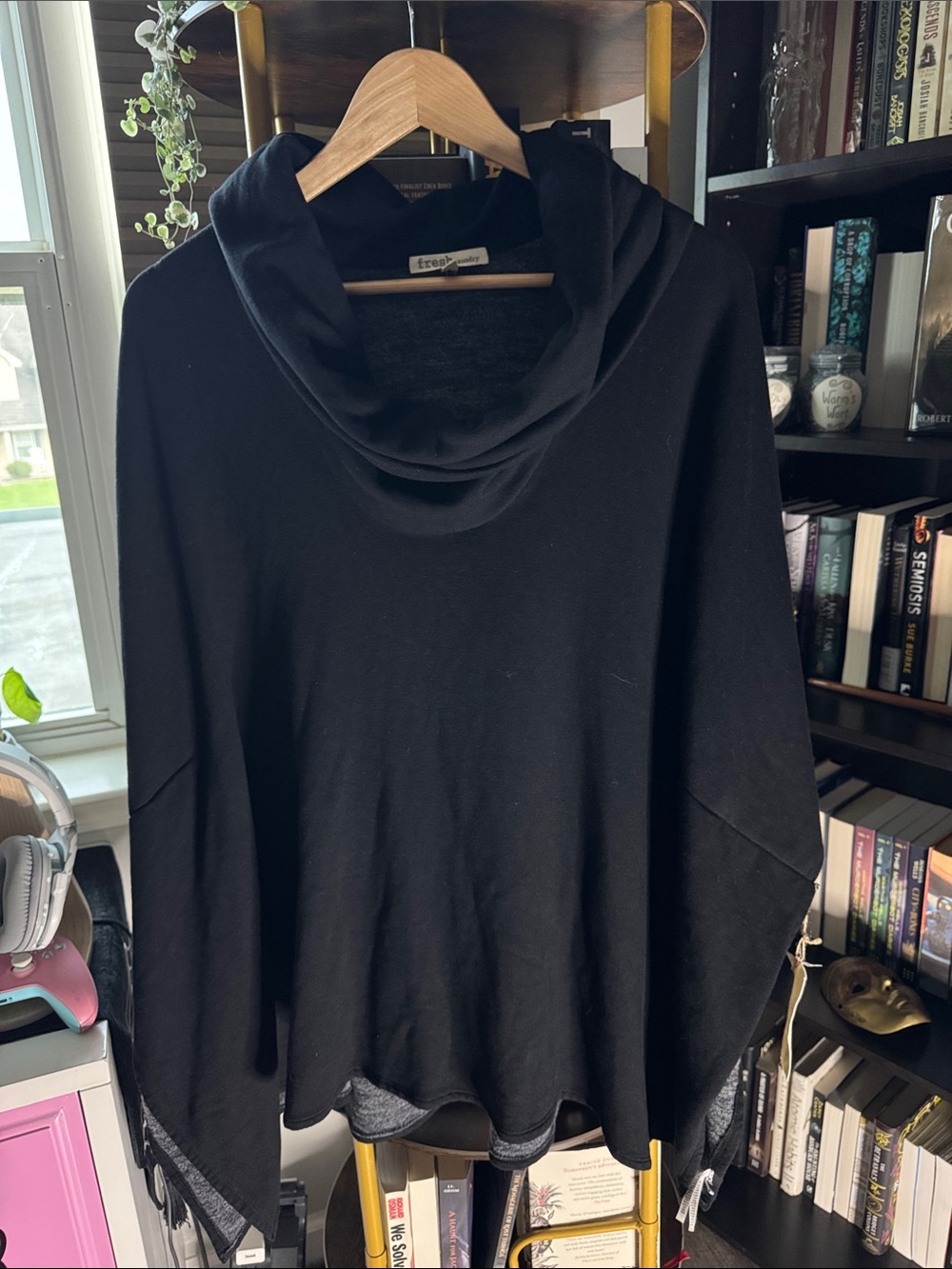 Cozy Black Cowl-Neck Poncho Sweater - Fresh Laundry